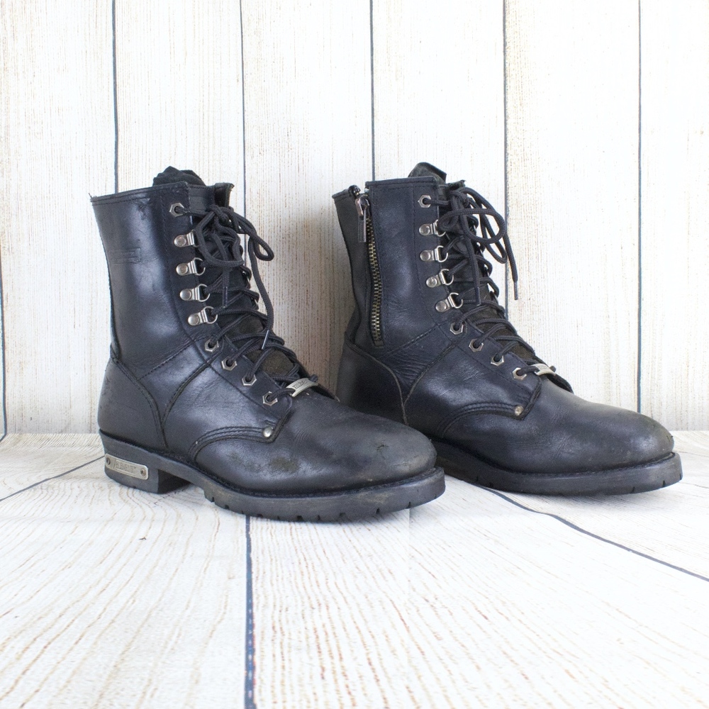 XELEMENT BLACK LEATHER ZIP LACE UP MOTO Boots 12 - Picture 2 of 8